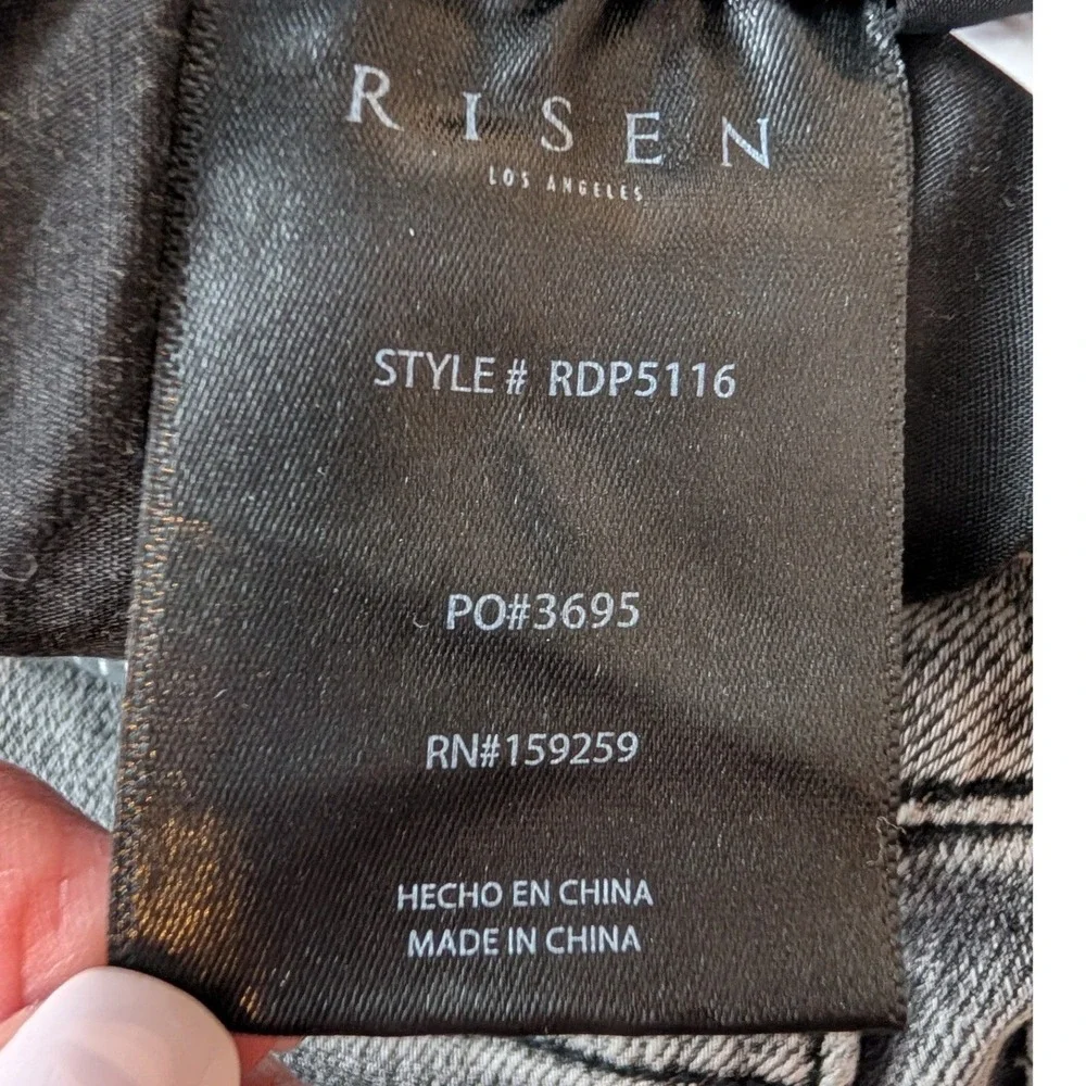 Risen‎ Jeans Straight Leg Women 7/28 Black Acid Wash High Rise Frayed Hem Edgy
